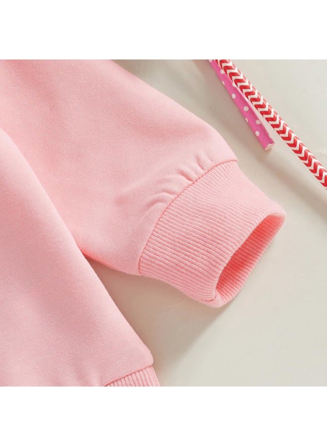 Socutebabe Baby Girl Clothes Toddler Fall Winter Outfits Love Embroidery Long Sleeve Crewneck Sweatshirts Oversized Pullovers (Pink, 12-18 Months) - Image 4