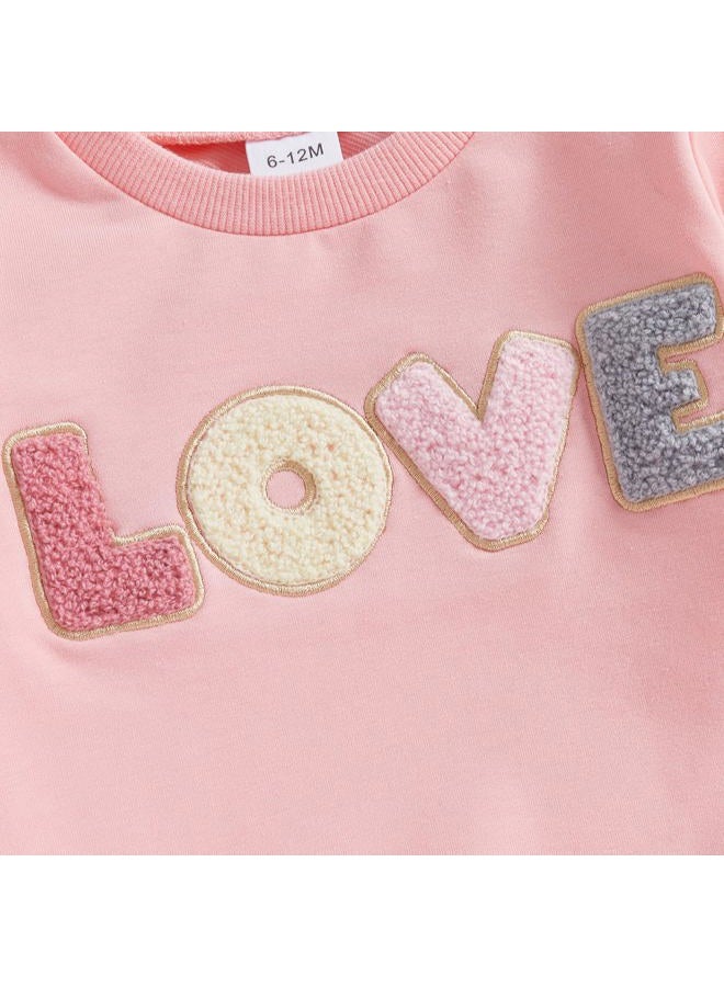 Socutebabe Baby Girl Clothes Toddler Fall Winter Outfits Love Embroidery Long Sleeve Crewneck Sweatshirts Oversized Pullovers (Pink, 12-18 Months) - Image 5