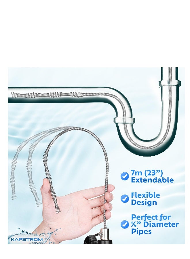 كابل تصريف، سلك تصريف السباكة، مزيل انسدادات الشعر بمصيدة السباكة، مزيل انسدادات الأنابيب الثقيل، لتنظيف تصريف حوض الاستحمام، حوض الحمام، مطبخ (طول: 2 متر) - Image 5