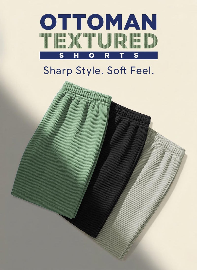 Nobero Ottoman Shorts | Men’s Shorts | Regular Fit | 240 GSM 100% Compact Cotton (Vertical Ottoman Texture) | Knee-Length Mid-Rise Comfort | Elasticated Drawcord Waist & Pockets | Available in 5 Colours - Image 4