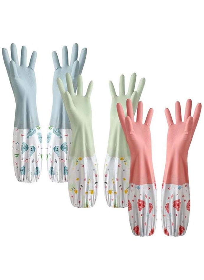 YIM-VIBEHAUS 3 Pcs Rubber Dishwashing Cleaning Gloves - Waterproof, Reusable Long Kitchen Gloves, Latex-Free Household Gloves for Laundry, Cleaning, Working, Gardening  - Image 1