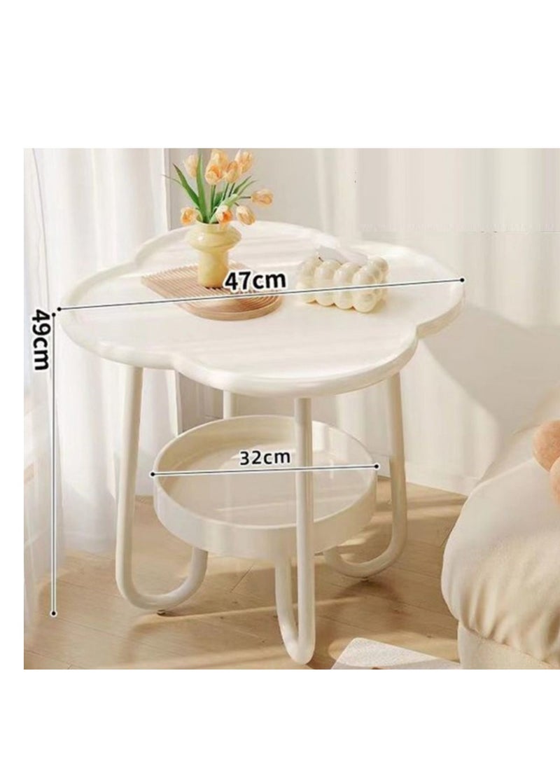 بيج طاولة جانبية عصرية على شكل زهرة البرسيم مع رف تخزين - طاولة أنيقة متعددة الاستخدامات لغرفة المعيشة أو غرفة النوم أو المكتب - Image 2