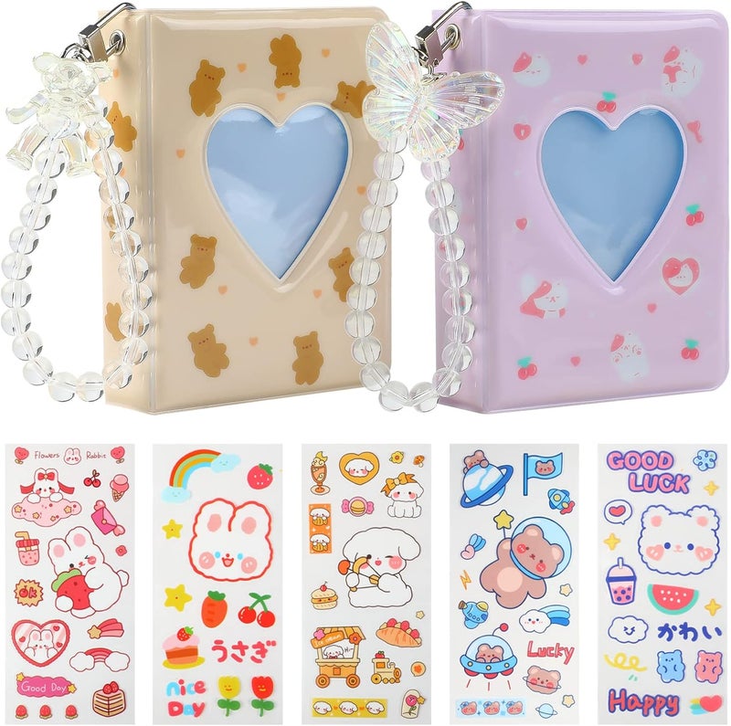 CCINEE 2Pcs Kpop Photocard Holder Book, Mini Kpop Photo Album with Crystal Pendant and Cute Stickers Love Heart Hollow Kpop Photocard Binder Id Holder 40 Pockets Collect Book Kpop (Bear & Cat) - Image 1