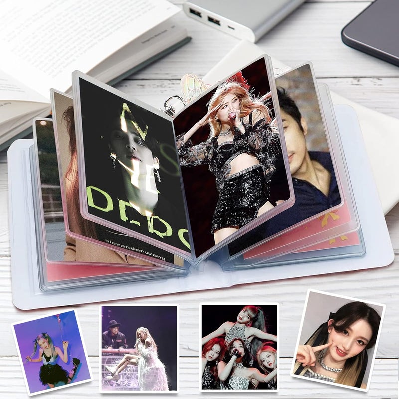 CCINEE 2Pcs Kpop Photocard Holder Book, Mini Kpop Photo Album with Crystal Pendant and Cute Stickers Love Heart Hollow Kpop Photocard Binder Id Holder 40 Pockets Collect Book Kpop (Bear & Cat) - Image 3