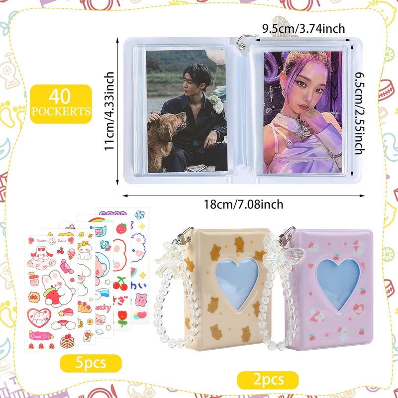 CCINEE 2Pcs Kpop Photocard Holder Book, Mini Kpop Photo Album with Crystal Pendant and Cute Stickers Love Heart Hollow Kpop Photocard Binder Id Holder 40 Pockets Collect Book Kpop (Bear & Cat) - Image 2