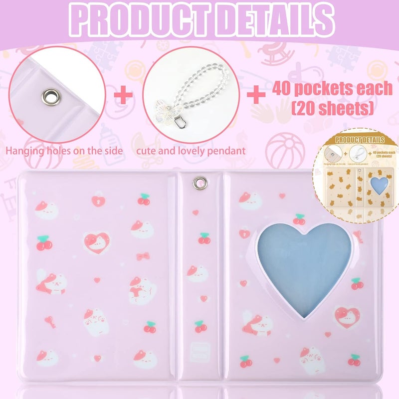 CCINEE 2Pcs Kpop Photocard Holder Book, Mini Kpop Photo Album with Crystal Pendant and Cute Stickers Love Heart Hollow Kpop Photocard Binder Id Holder 40 Pockets Collect Book Kpop (Bear & Cat) - Image 4