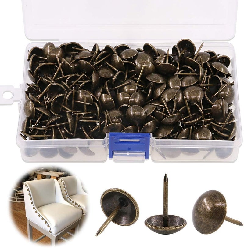 Keadic 300Pcs [ 9/16" in Diameter ] Antique Upholstery Tacks Furniture Nails Pins Assortment Kit for Upholstered Furniture Cork Board or DIY Projects - Bronze - Image 1