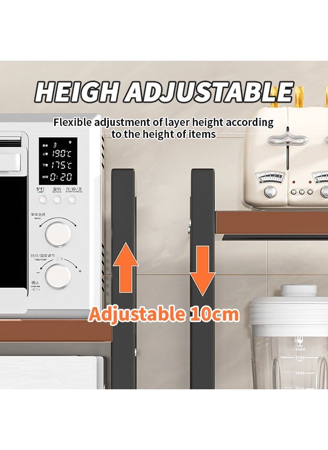 3-Tier Microwave Oven Rack, Retractable Microwave Stand, Kitchen Storage Rack with Utensil Hooks, Suitable for Storing Ovens, Toasters, Spices, Juicers