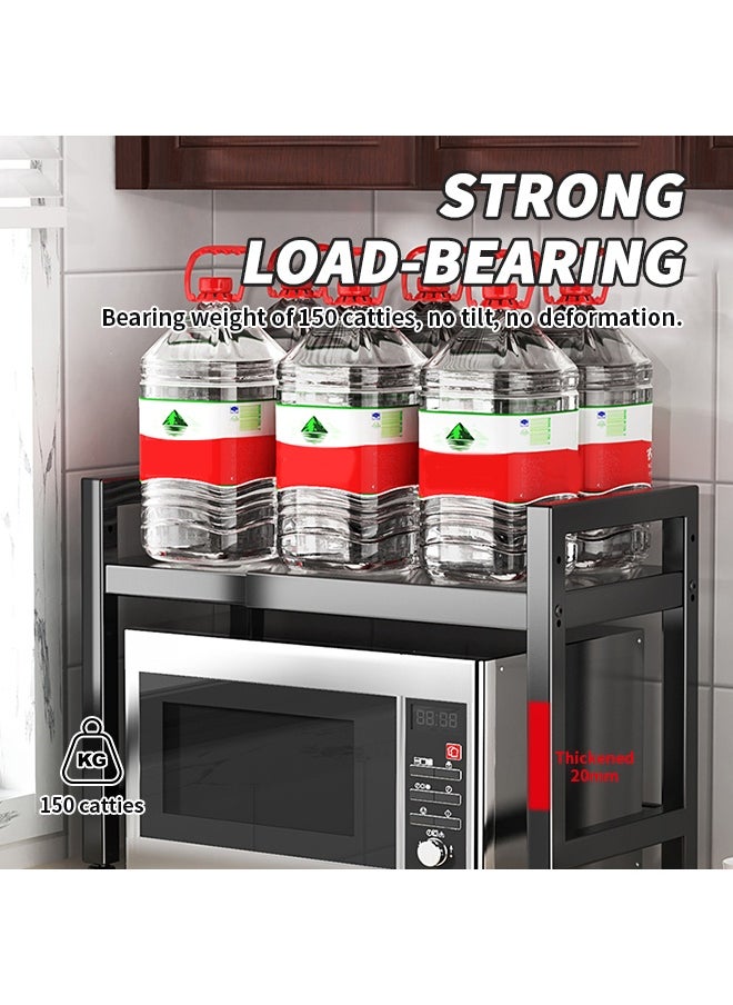 3-Tier Microwave Oven Rack, Retractable Microwave Stand, Kitchen Storage Rack with Utensil Hooks, Suitable for Storing Ovens, Toasters, Spices, Juicers
