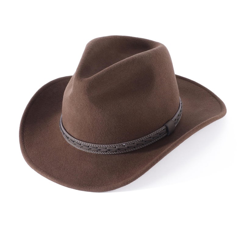 Home Prefer Classic Wool Fedora Hat with Leather Band Roll Up Wide Brim Western Cowboy Hat for Men Women (US, Numeric, 7 1/4, Dark Camel) - Image 4