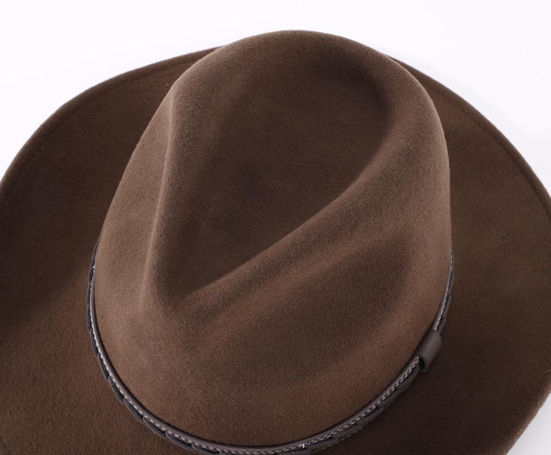 Home Prefer Classic Wool Fedora Hat with Leather Band Roll Up Wide Brim Western Cowboy Hat for Men Women (US, Numeric, 7 1/4, Dark Camel) - Image 5