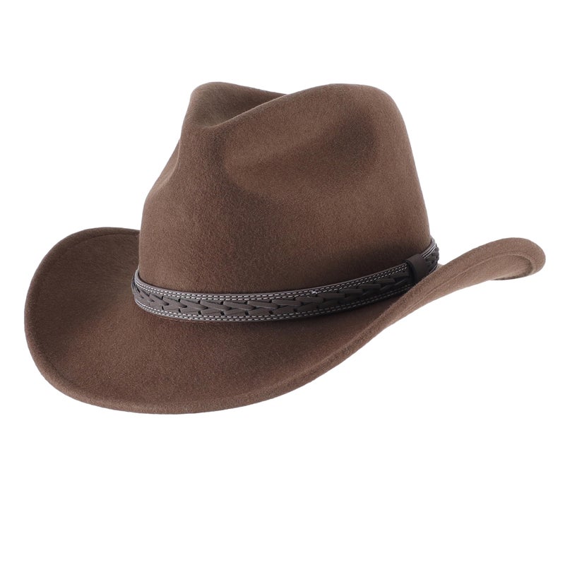 Home Prefer Classic Wool Fedora Hat with Leather Band Roll Up Wide Brim Western Cowboy Hat for Men Women (US, Numeric, 7 1/4, Dark Camel) - Image 1