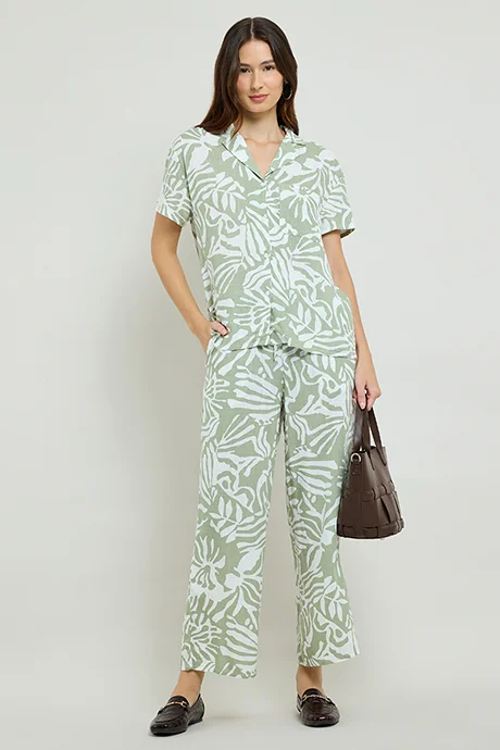 R&B Patterned Straight Fit Pants with Drawstring Waist