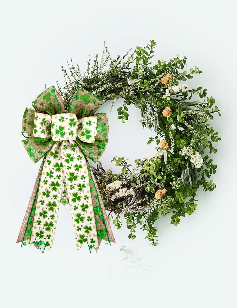 SIMISI RIBBON Patrick's Day Wreath Bow Green Shamrock Irish Holiday Ribbon Bow for DIY Crafts, Tree, Party Decorations (11x20 inch) - Image 3