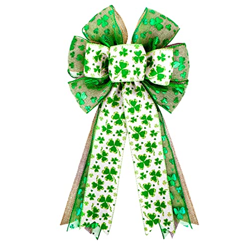 SIMISI RIBBON Patrick's Day Wreath Bow Green Shamrock Irish Holiday Ribbon Bow for DIY Crafts, Tree, Party Decorations (11x20 inch) - Image 1