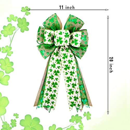 SIMISI RIBBON Patrick's Day Wreath Bow Green Shamrock Irish Holiday Ribbon Bow for DIY Crafts, Tree, Party Decorations (11x20 inch) - Image 2