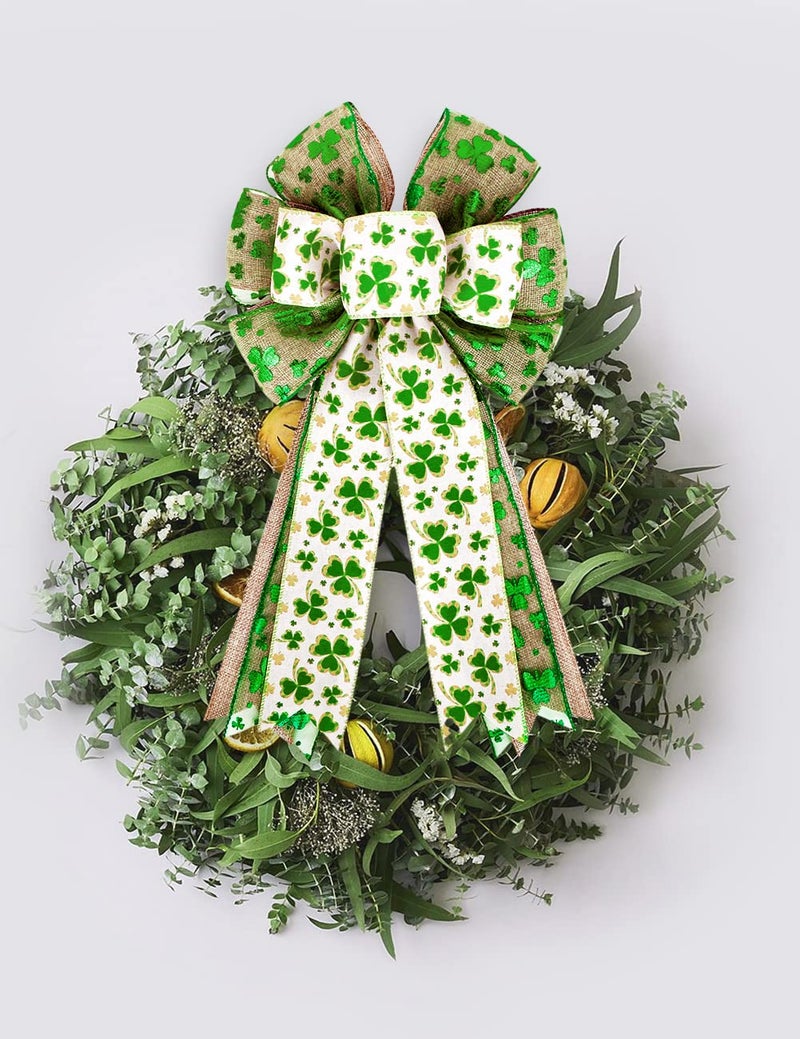 SIMISI RIBBON Patrick's Day Wreath Bow Green Shamrock Irish Holiday Ribbon Bow for DIY Crafts, Tree, Party Decorations (11x20 inch) - Image 5