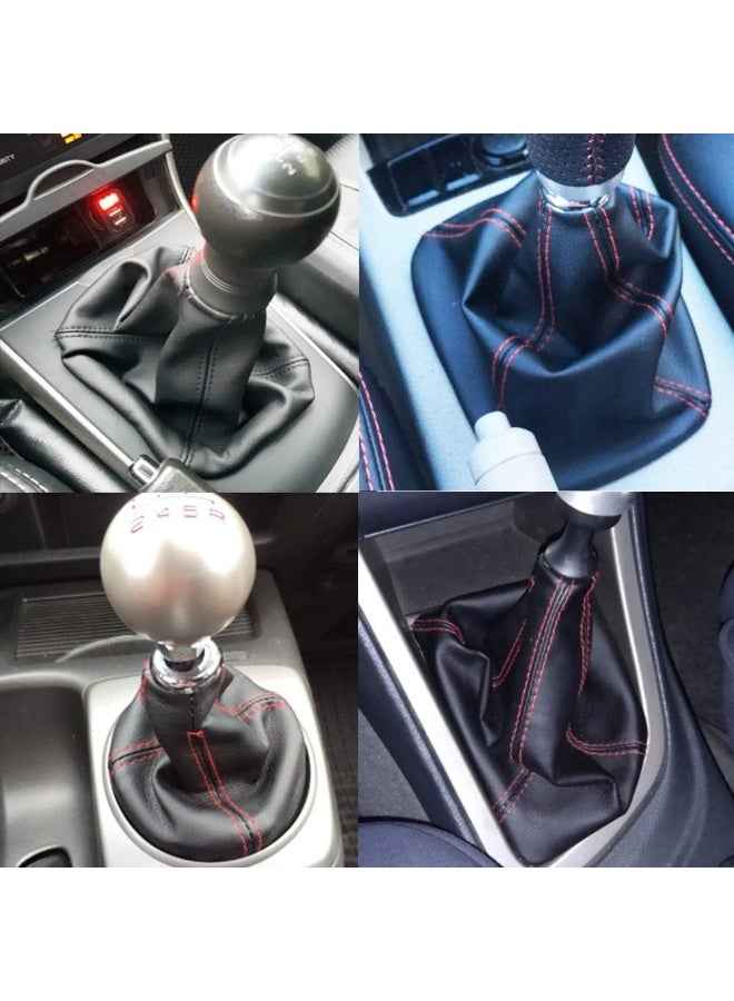 RASTP PU Leather Shift Boot Waterproof Shift Knob Dust Cove Universal for Manual/Auto with Red Stitching, Black - Image 3