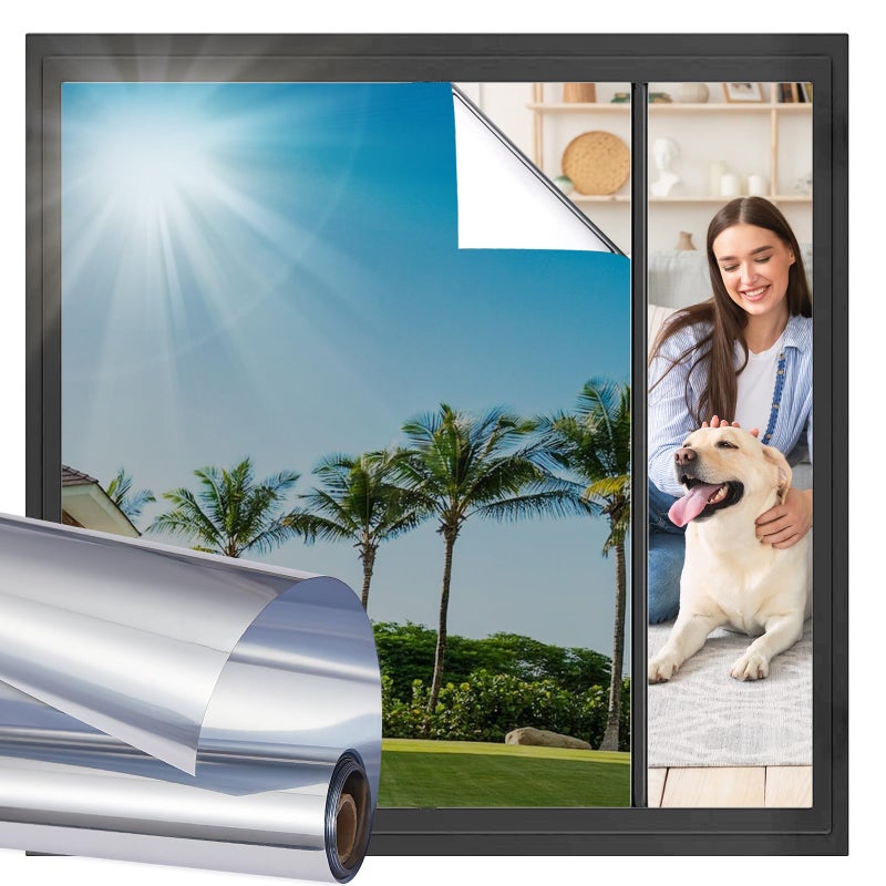 Viseeko Window Tint for Home Window Privacy Film See Out Not in Reflective One Way Window Film UV Sun Heat Blocking Window Film Static Cling for Home Office Silver 175 X 787 in