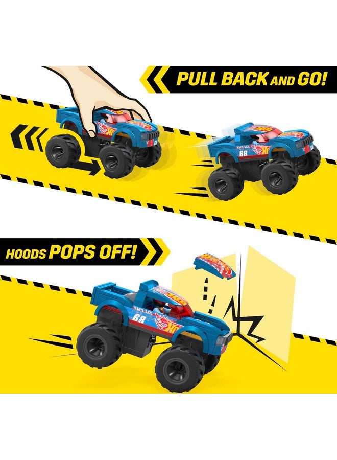 Mega Brands MEGA Hot Wheels Monster Trucks Toy Car Building Set, Smash & Crash Race Ace with 85 Pieces, 1 Micro Action Figure Driver, Blue, Kids Age 5+ Years  - Image 4