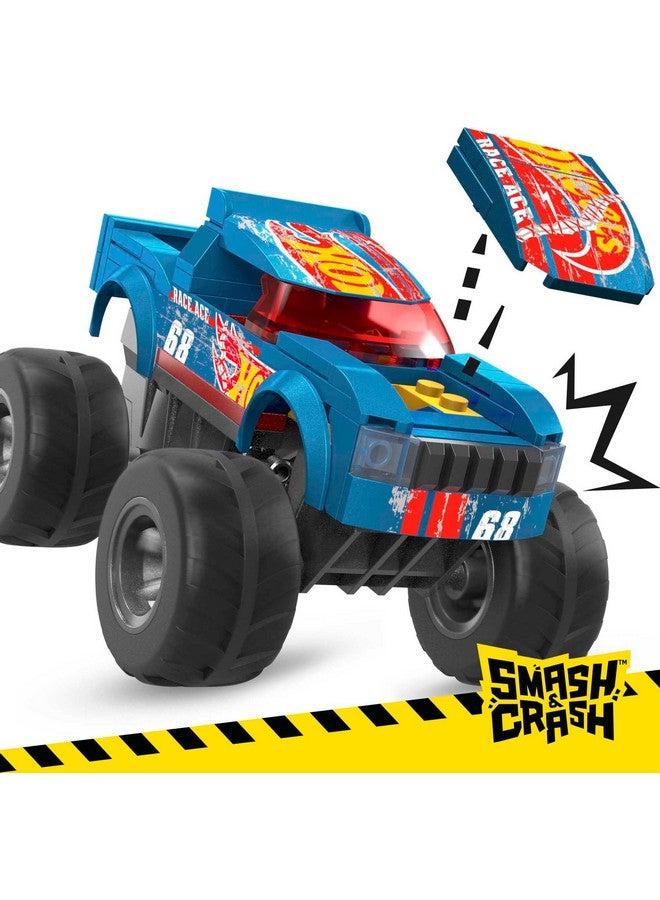 Mega Brands MEGA Hot Wheels Monster Trucks Toy Car Building Set, Smash & Crash Race Ace with 85 Pieces, 1 Micro Action Figure Driver, Blue, Kids Age 5+ Years  - Image 3