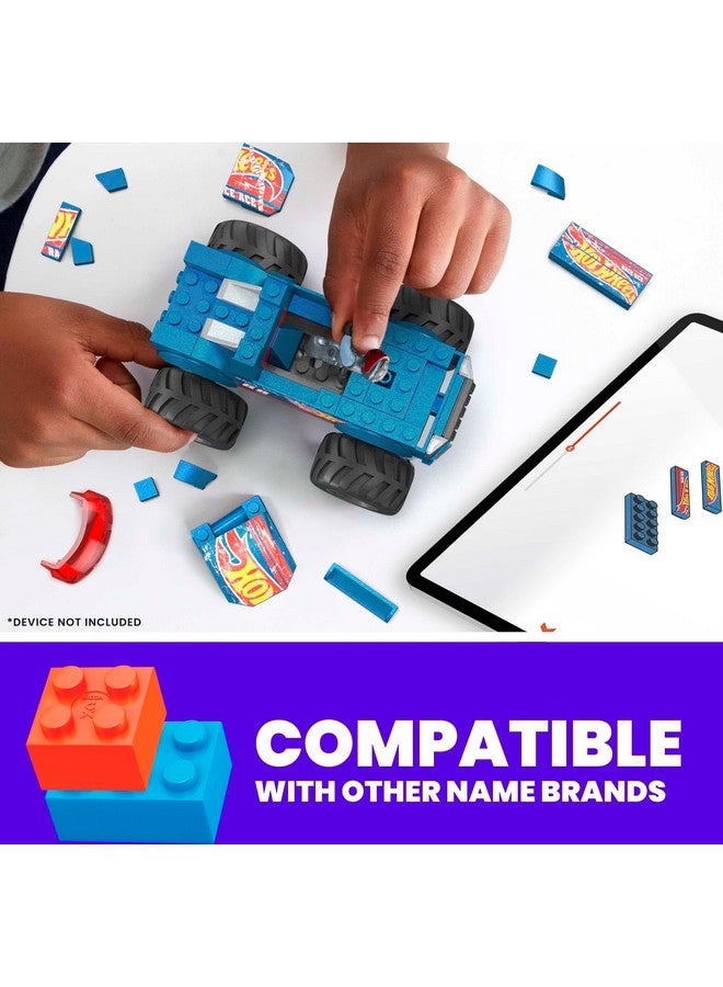 Mega Brands MEGA Hot Wheels Monster Trucks Toy Car Building Set, Smash & Crash Race Ace with 85 Pieces, 1 Micro Action Figure Driver, Blue, Kids Age 5+ Years  - Image 2
