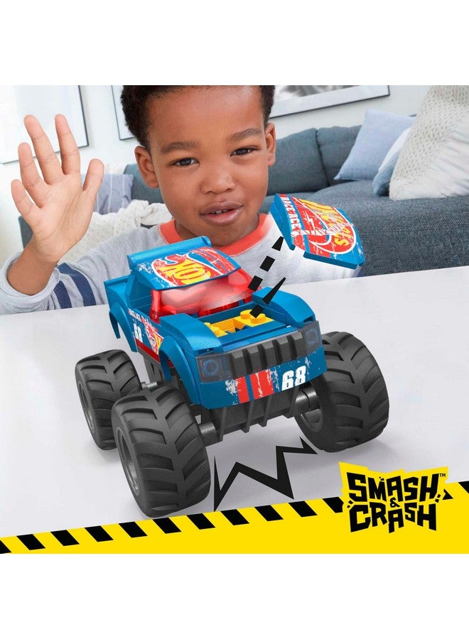 Mega Brands MEGA Hot Wheels Monster Trucks Toy Car Building Set, Smash & Crash Race Ace with 85 Pieces, 1 Micro Action Figure Driver, Blue, Kids Age 5+ Years  - Image 5