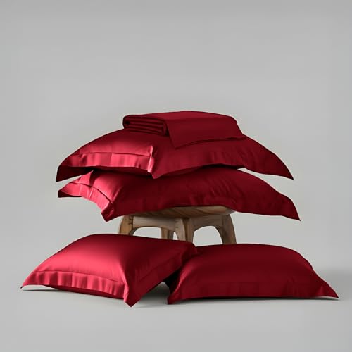 Stoa Paris 300 TC Satin Bedsheet Super King Size Bed With Pillow Covers, Premium Ultra Satin Bedding Set, Gifts For Women, Couples, Wedding, Bedroom Home Furnishing, Date Night Collection - Flirty Red - Image 5