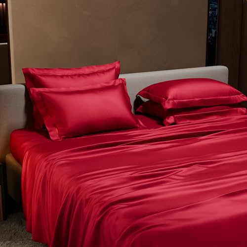 Stoa Paris 300 TC Satin Bedsheet Super King Size Bed With Pillow Covers, Premium Ultra Satin Bedding Set, Gifts For Women, Couples, Wedding, Bedroom Home Furnishing, Date Night Collection - Flirty Red - Image 3