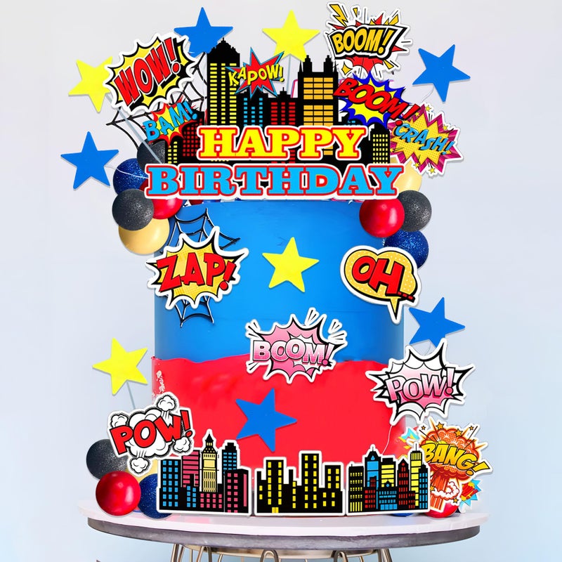 LAST HOE DOWN Superhero Cake Decorations City Cake Decorating Superhero Themed Party Decoration - Image 3