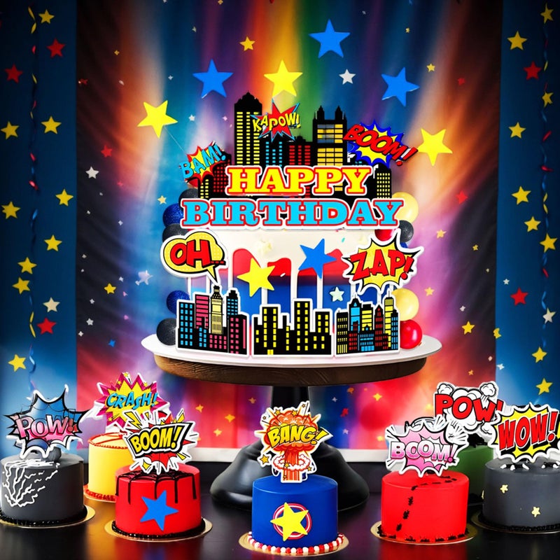LAST HOE DOWN Superhero Cake Decorations City Cake Decorating Superhero Themed Party Decoration - Image 5