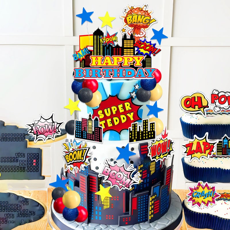 LAST HOE DOWN Superhero Cake Decorations City Cake Decorating Superhero Themed Party Decoration - Image 4