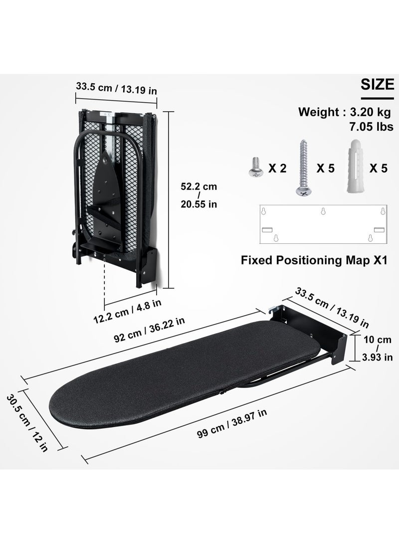 Beauenty Wall-Mounted Foldable Ironing Board with Iron Holder, Retractable Ironing Boards with Heat Resistant Cover, Space-Saving Iron Table, Easy to Install, Hardware Included - Image 3
