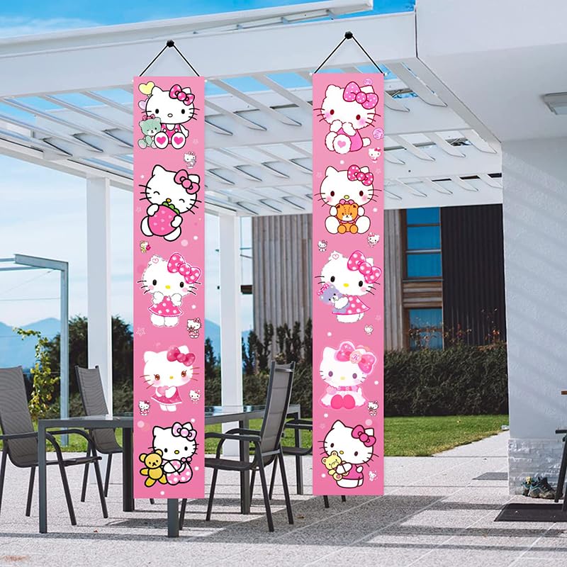 BNFUO 2Pcs Hello Cats Birthday Porch Sign Door Hanging Banner Birthday Party Supplies for Wall Decorations - Image 3