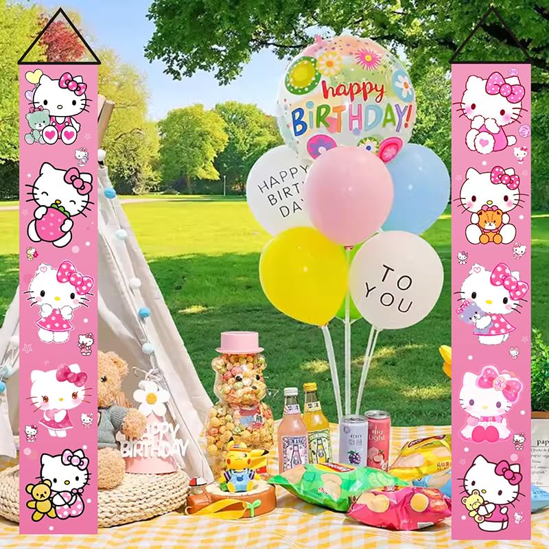 BNFUO 2Pcs Hello Cats Birthday Porch Sign Door Hanging Banner Birthday Party Supplies for Wall Decorations - Image 4