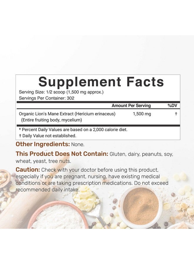 DEAL SUPPLEMENT Organic Lions Mane Mushroom Powder Supplement, 1,500mg Per Serving, 1lb - Active Fruiting Body & Mycelium Extract - Natural Brain Nootropic & Immune System Booster - Non-GMO - Image 2