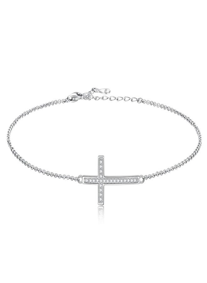 Sariel Cross Anklets for Women 925 Sterling Silver Adjustable Faith Ankle Bracelets 9+2 Inch - Image 1