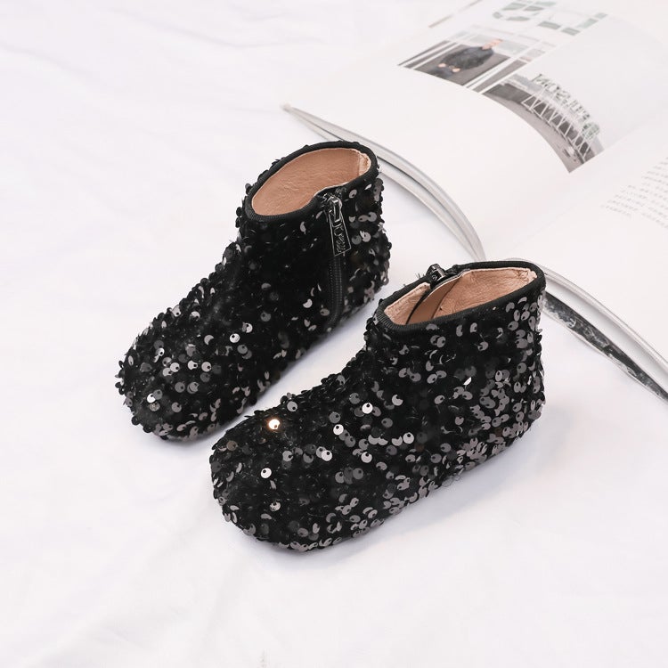 Kids Sparkly Crystal Boots 2024 Spring Autumn Black spot