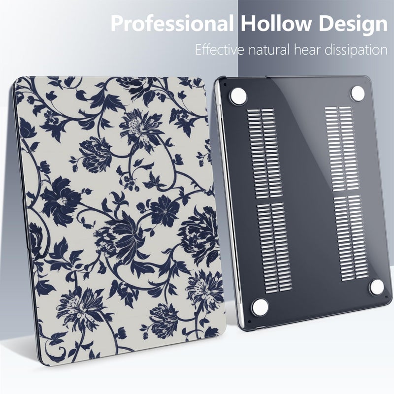 Batianda Case for New MacBook Air 15 inch 2025 M4 2024 2023 Model A3241 A3114 M3 A2941 M2,Slim Lightweight Protective Shell with Creative Pattern with Keyboard Cover & Screen Protector, Navy Flowers - Image 5