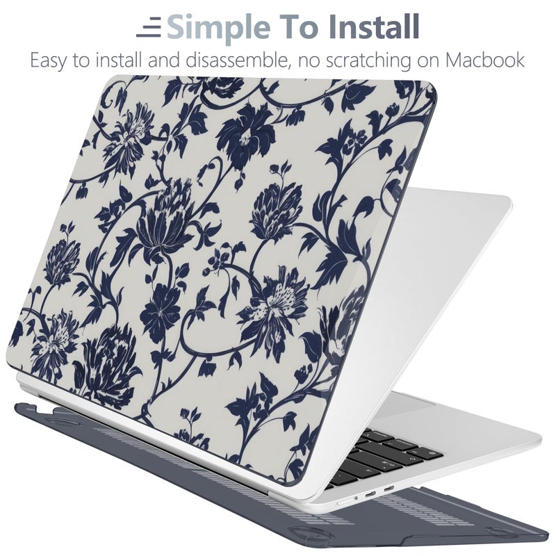 Batianda Case for New MacBook Air 15 inch 2025 M4 2024 2023 Model A3241 A3114 M3 A2941 M2,Slim Lightweight Protective Shell with Creative Pattern with Keyboard Cover & Screen Protector, Navy Flowers - Image 4