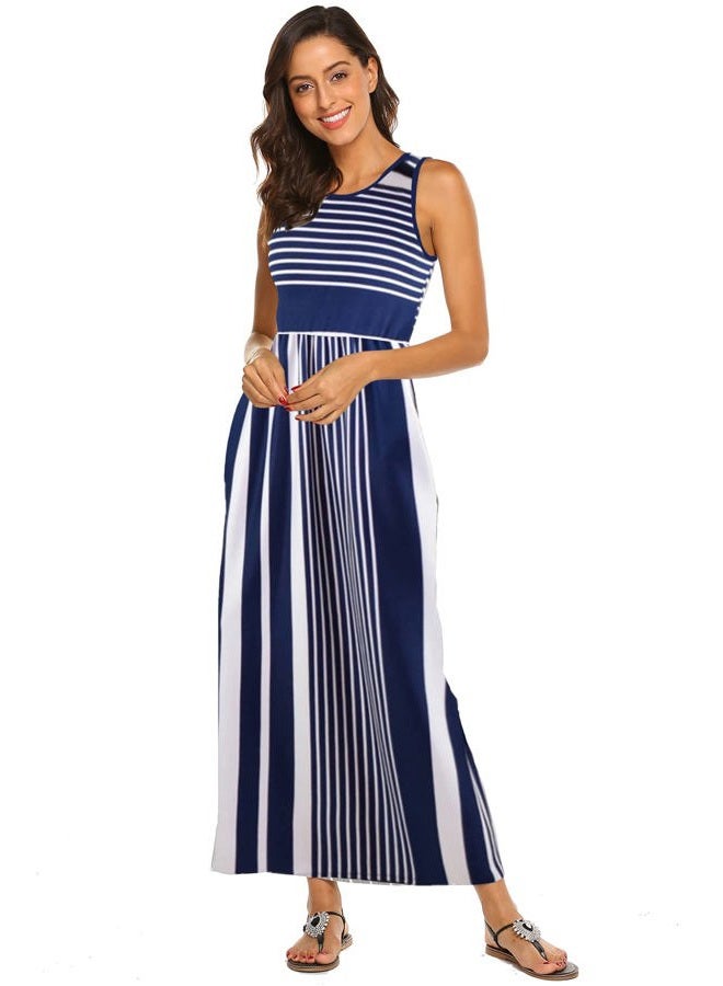 Hount Women's Summer Sleeveless Striped Flowy Casual Long Maxi Dress with Pockets, Navy White, L - Image 4