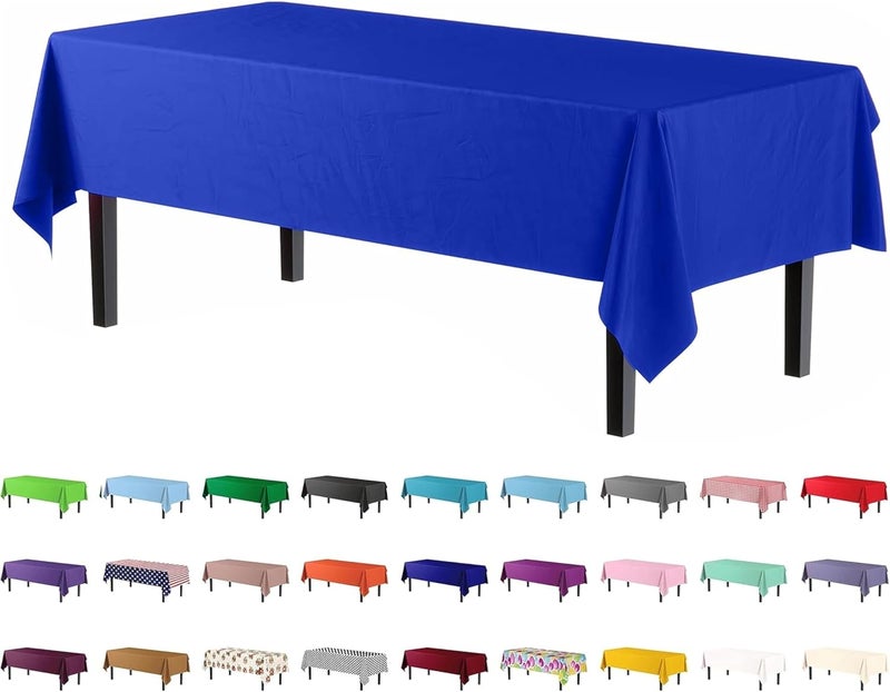 AYEBIA Disposable Plastic Table Cover 54 x 72 Inch - Dark Blue Waterproof Rectangle Tablecloth for Events - Image 1
