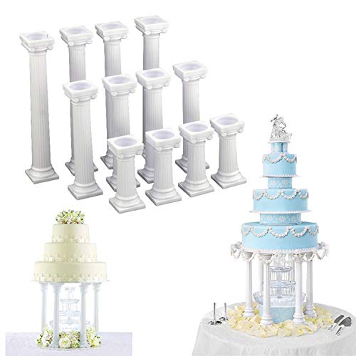 Hooshion 12 Pcs 3 Size Roman Column Cake Stand Column Cake Tiered Stands Cake Pillars Fondant Cakes Tier Separator Support Stand