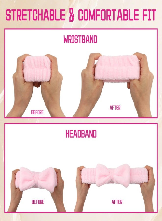 LUSTRIB Bow Spa Face Wash Headband and Wristband Set (1 Headband & 2 Wrist Cuffs) for Women – Microfiber Wrist Towels and Face Wash Headbands with Bow Decoration, Highly Absorbent Washband for Skincare - Image 3