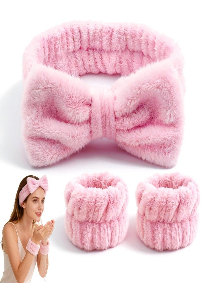 LUSTRIB Bow Spa Face Wash Headband and Wristband Set (1 Headband & 2 Wrist Cuffs) for Women – Microfiber Wrist Towels and Face Wash Headbands with Bow Decoration, Highly Absorbent Washband for Skincare - Image 1