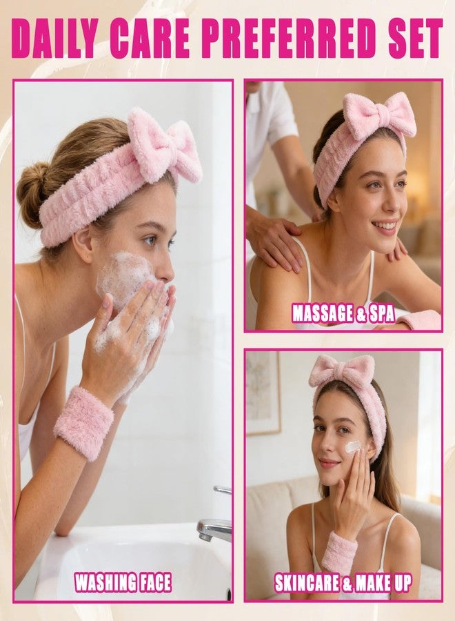 LUSTRIB Bow Spa Face Wash Headband and Wristband Set (1 Headband & 2 Wrist Cuffs) for Women – Microfiber Wrist Towels and Face Wash Headbands with Bow Decoration, Highly Absorbent Washband for Skincare - Image 4