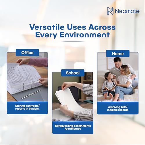 Neomate Heavy Duty 100 Micron Document Sleeves | 50 Pcs A4 Transparent Sheet Protectors with 11-Hole Punched for Ring Files | Waterproof Clear Sleeves for Certificates & Documents - Image 2