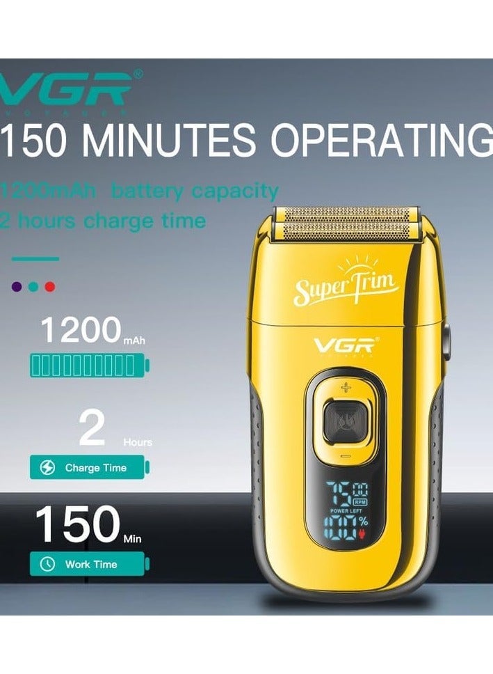 VGR Professional Foil Shaver (Model V-332), Dual Independent Floating Foils, LED Display, USB Rechargeable, Gold. gold - Image 2