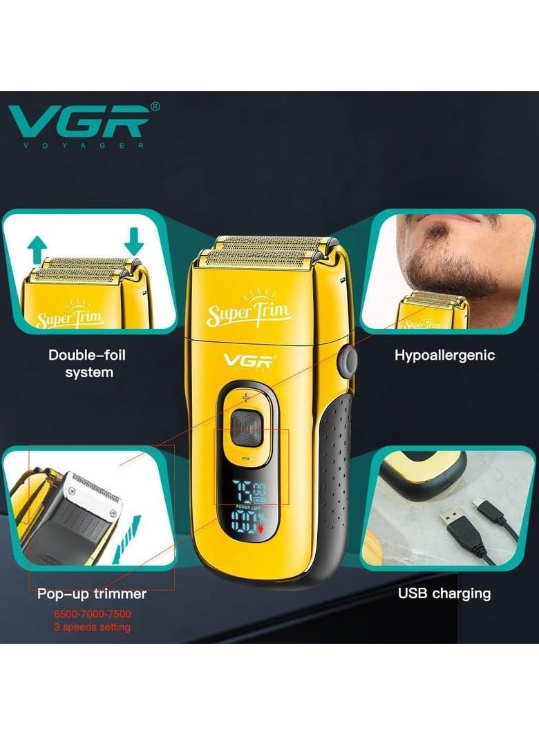 VGR Professional Foil Shaver (Model V-332), Dual Independent Floating Foils, LED Display, USB Rechargeable, Gold. gold - Image 4