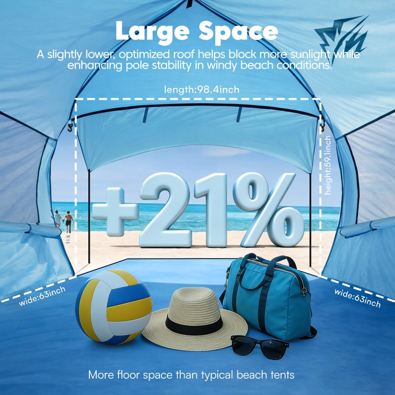 Purebox Beach Tent Sun Shelter - 2/3/4 Person UPF 50+ UV Protection Tents with Canopy, Easy Setup Lightweight Beach Shade Tent, Portable Beach Cabana Sun Shade Shelter - Image 3